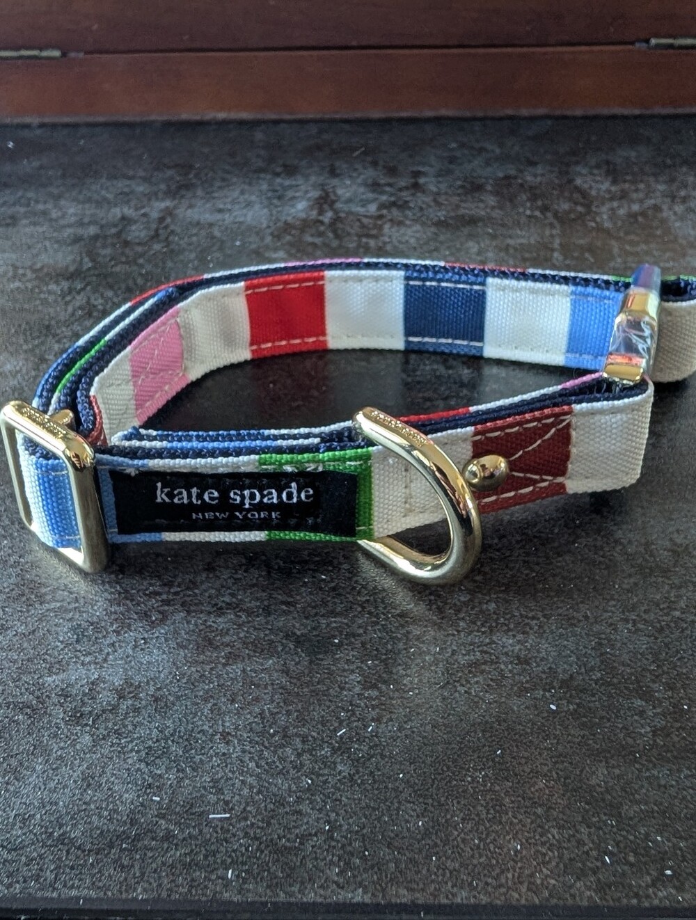 Brand New Kate Spade Multicolor Striped Adjustable Dog Collar For Medium Dogs